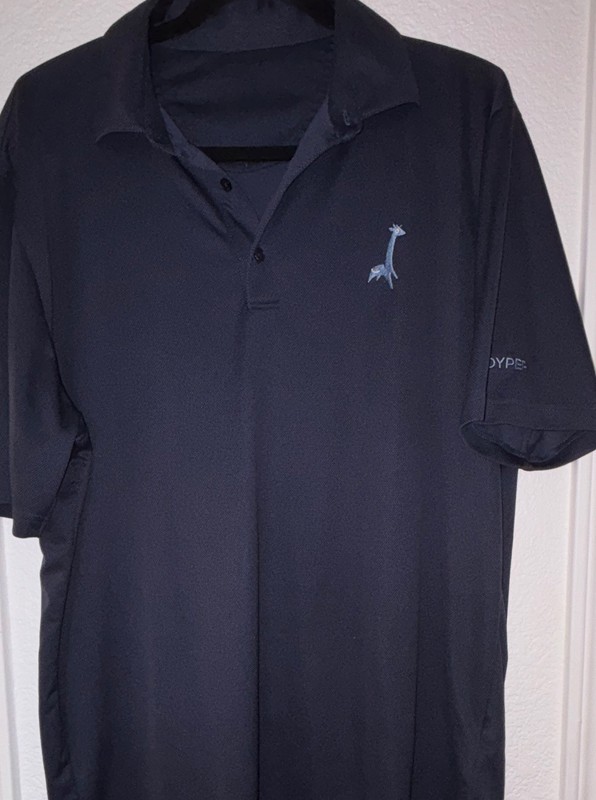 DYPER Men's Blue Solid Breathable Knit Short Sleeve Button Polo Giraffe L