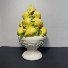 Italian Majolica Ceramic Topiary Lemon Tree Centerpiece Vintage Basket 9.5”