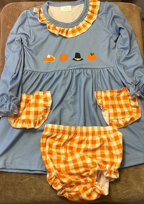 Fall Themed Baby Bloomer Set, Thanksgiving, Turkey, Pumpkins, 12-18 Months
