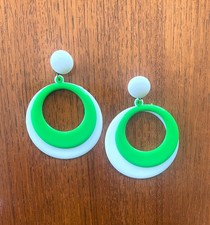 1960s EARRINGS HANGING CIRCLES -CLIP ON -Mod Funky Retro-Original Vintage FRENCH
