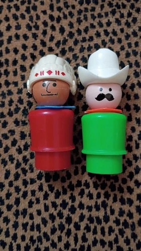 2 Vintage Fisher Price Little People Western Town Cowboy and Indian Figures 1982