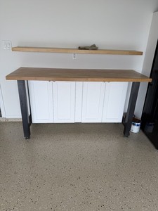 Wood & Metal Freestanding Computer Desk, Medium Brown Top, Black Legs