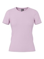 T-Shirt Damen Pieces Pcmay Geripptes Kurzarm Baumwolle Schwarz GrößE M
