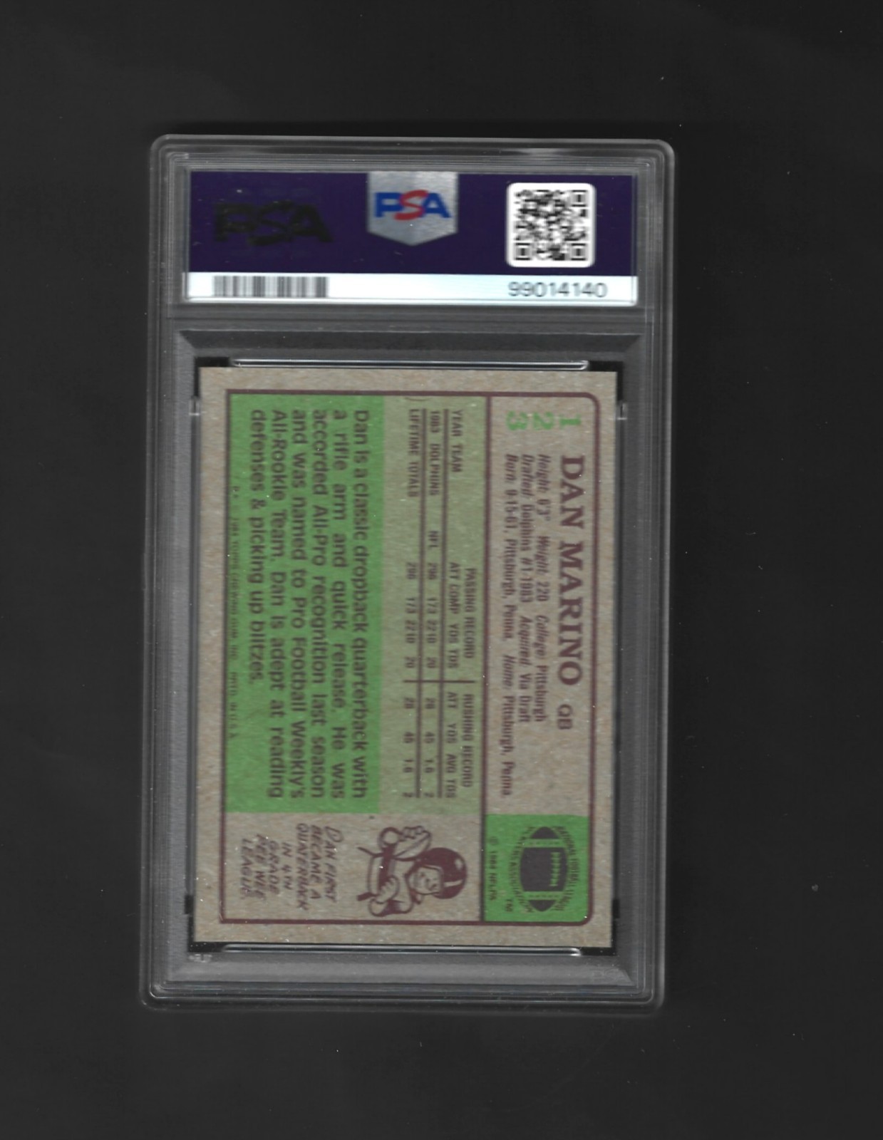 1984 TOPPS #123 DAN MARINO RC DOLPHINS HOF PSA 8 view 2