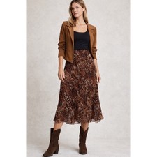 Vintage Broomstick Crinkle Maxi Skirt 14 Brown Boho Peasant Western Fairy Grunge