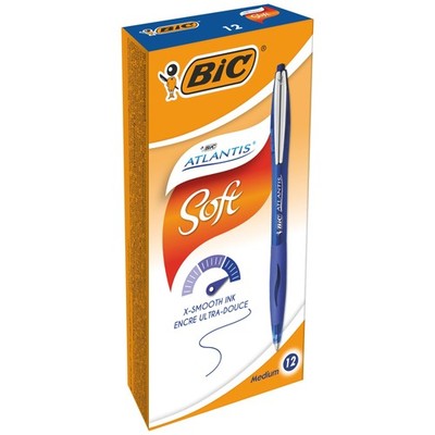 Bic 902132 Atlantis Soft Ball Pens Medium Point (1.0 mm) - Blue, Box of 12