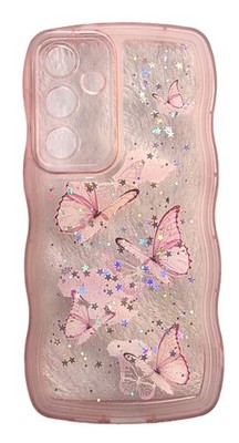 Wavey Butterfly Sparkly Pink Case Samsung Galaxy S24+ S24 Plus Bling Star Girly