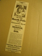 Veedol Motor Oil 1928 newspaper ad with Commmander Richard Byrd