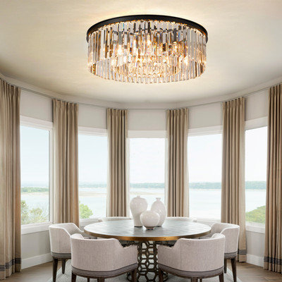 23.6'' K9 Crystal Chandelier Flush Mount 9-Lights Lamp Fixtures Ceiling Lighting