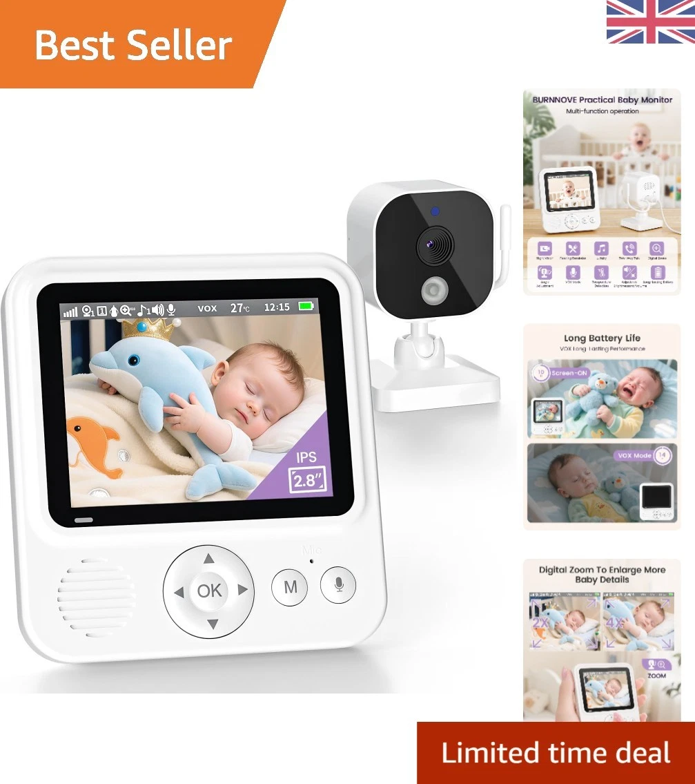 Long-Range 2.8" Baby Monitor with Two-Way Talk & Temperature Sensor - 300m