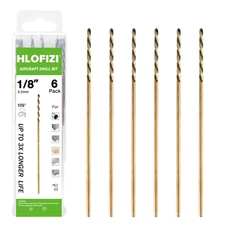 6 Pk 1/8" x 6" Extra Long Drill Bit Aircraft Extension M2 HSS Wood Metal Plastic