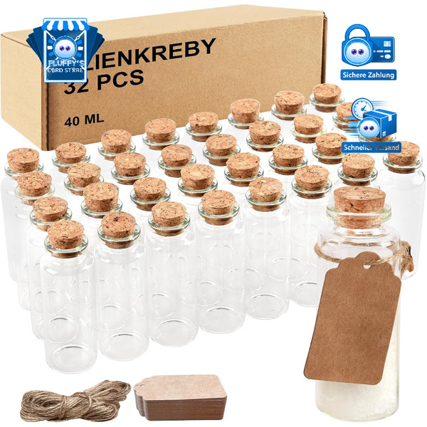 Reagenzglas Mit Korken 32 X 40Ml Mini Glasflaschen FüR Hochzeit Party-image