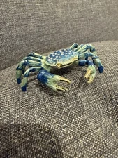 Crab Enamel Rhinestone Jewelry Trinket Decor Box Blue and Green