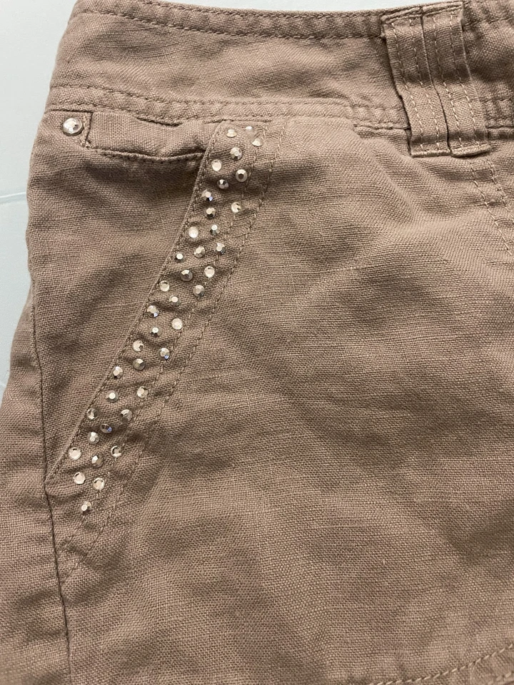 Pantalones Cortos INC International Concepts Para Mujer 8 Lino Tachonado Puños Informales Bolsillos Foto 3 de 4