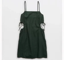 Aerie American Eagle Mini Sundress M Cut Out Linen Blend Smocked Square Neck