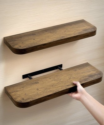 24in Floating Brown Wood Rustic Shelves, Set Of 2