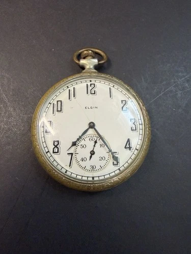 Antique Elgin Pocket Watch Open Face Gold TGone Case Small Second UNTESTED AS IS