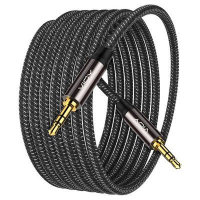 Aux Cable 30 ft Copper Shell Hi-Fi Sound 3.5 mm Male to Male Braided Auxiliar...