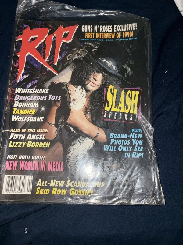 1990  FEB.  Rip Magazine SLASH on Cover, GNR, Skid Row, Whitesnake, Lizzy Borden