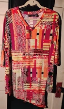 Attitudes by Renee Como Jersey Overlay Tunic Geo Sunrise Size Large Regular