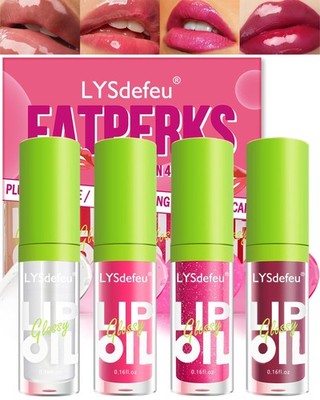 4 Colors Lip Oil Lip Glaze,Hydrating Tinted Plumping Lip Gloss,Clear Pink Shi...