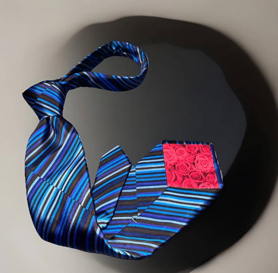 Corbata de seda para hombre Paul Smith azul multi rayas 59” hecha a mano diseñador lujo Italia Foto 3 de 4