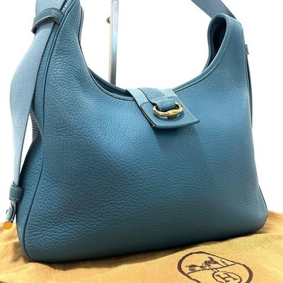 HERMES Blue Jean Taurillon Clemence Saco Shoulder Bag ''A'' Stamp From Japan