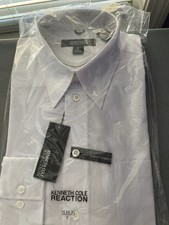 Kenneth Cole Men's Reaction Shirt White, Slim Fit, Stretch, Long Sleeve L 34/35