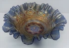 Antique Fenton Cobalt Blue Captive Rose Blue Carnival 3-in-1 Decorative Bowl