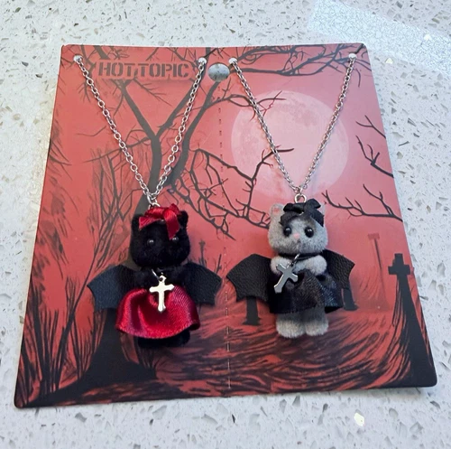 Hot Topic matching set Gothic Bat plush charm pendant fuzzy Y2K Bff Necklaces  - product listing photo