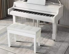 28" L Duet White Piano Bench With Storage Compartment & Padded Cushion