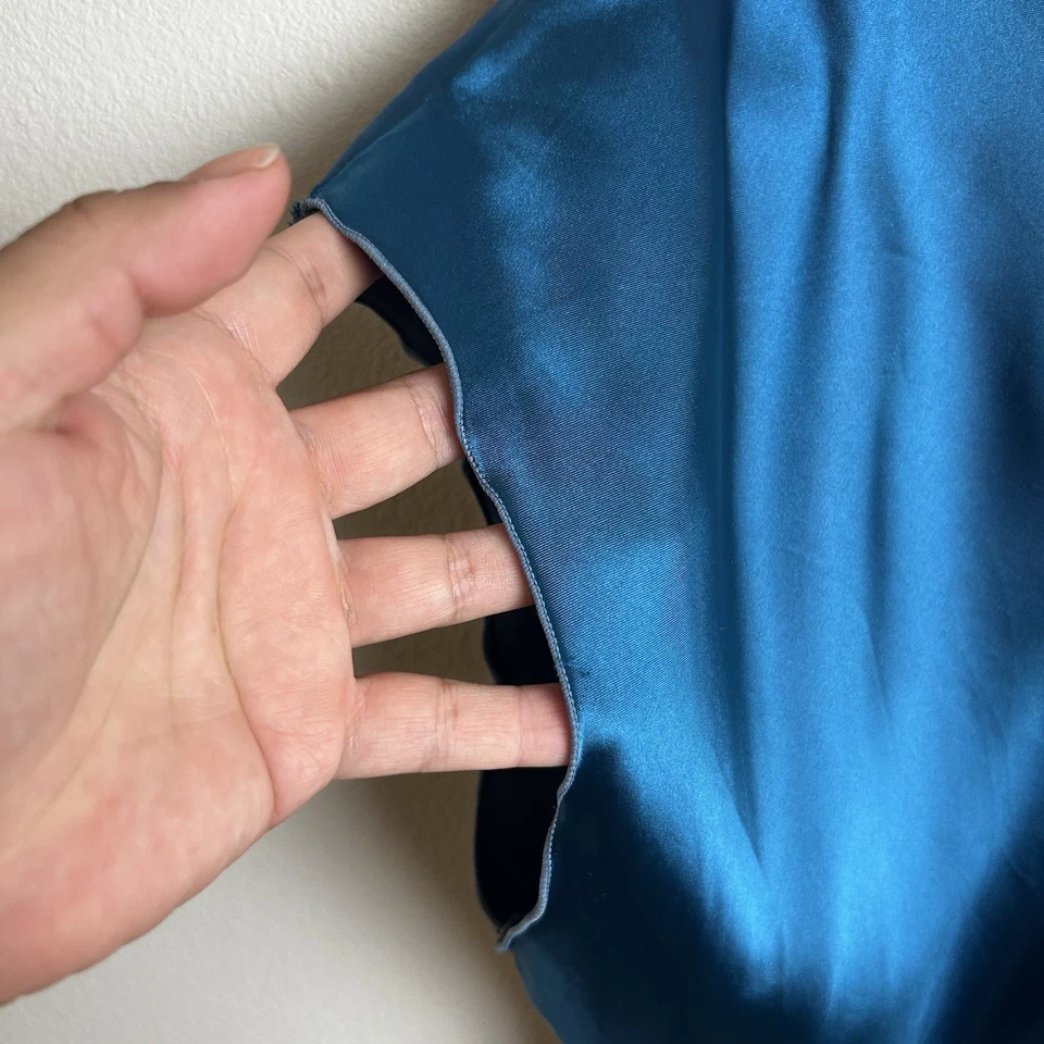 Vestido camisa de dormir vintage Victoria's Secret Gold Label cetim azul-petróleo tamanho: M - Imagem 4 de 4