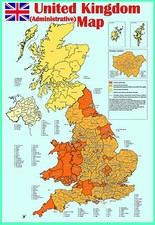 UK ADMINISTRATIVE MAP A2 laminated Wall educational print art school kids Poster