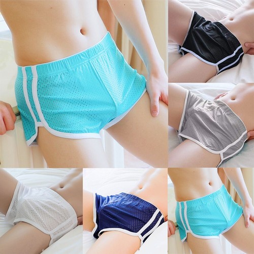 Sexy Men Ice Silk Hollow Boxer Briefs Pouch Underwear Shorts Trunks Underpants.