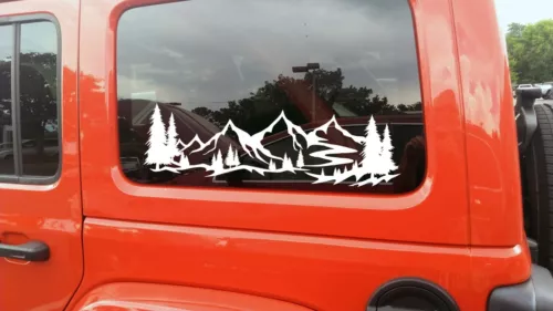Mountain Forest Scene Vinyl Decal V15 | RV Scenery Camper | Die Cut Sticker