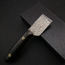 Damascus Blade Knife cutting Leather craft Skiver cutter Tools Ebony wood handle