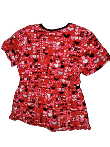 Scrub H.Q. SCRUB TOP SZ M Heart Pattern stretch back waist/drawstring 40" bust - Picture 2 of 3