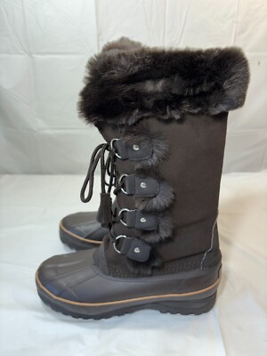 Khombu Nordic Duck Boots Brown Leather e Up 7 M NEW