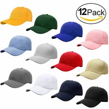 Wholesale Lot 12 pcs Classic Plain Baseball Cap Hat Adjustable Size Solid Color 