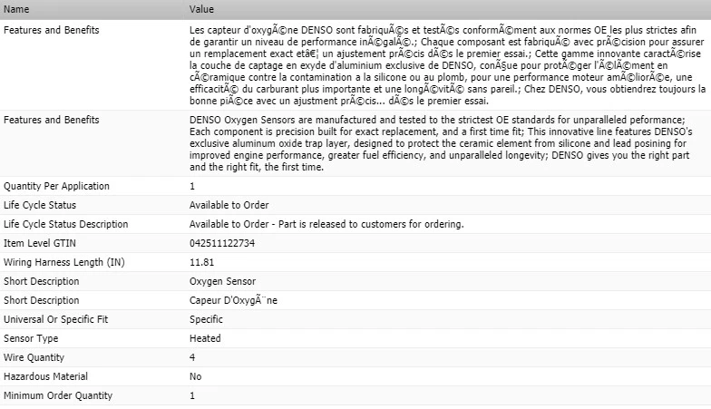 Sensor de oxígeno derecho Denso Upstream para RAM 1500 V6-3,6 L 2013-2014 Foto 2 de 4