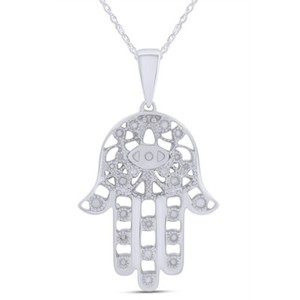 Authentic Hamsa Hand Of Fatima With Evil Eye Pendant Necklace 14K Gold Plated Silver 18"