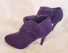Coach and Four Women's 7 Ruched Purple High-Heel Booties Ankle Boots Faux-Suede