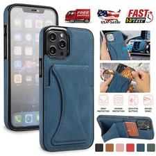 For iPhone 16 17 Pro Max 15 12 11 Shockproof Leather Wallet Card Stand Slim Case