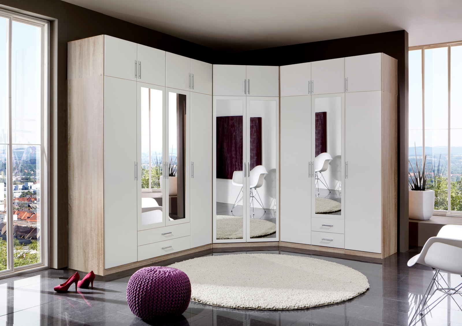 Qmax 'Space' Range. German Made Bedroom Furniture. White & Washed Oak