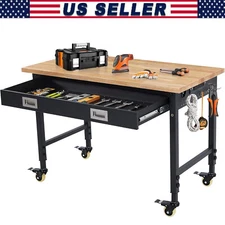 48"x24" Adjustable Workbench Heavy-Duty Worktable with Power Outlet and Wheels
