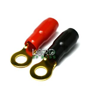 4 Gauge Gold Ring Terminals 80 Pack 4 AWG Wire Crimp Red Black Boots 5/16" Stud