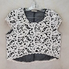 San Joy Womens Top Size L White Floral Crochet Lace Cap Sleeve Sexy Crop Blouse