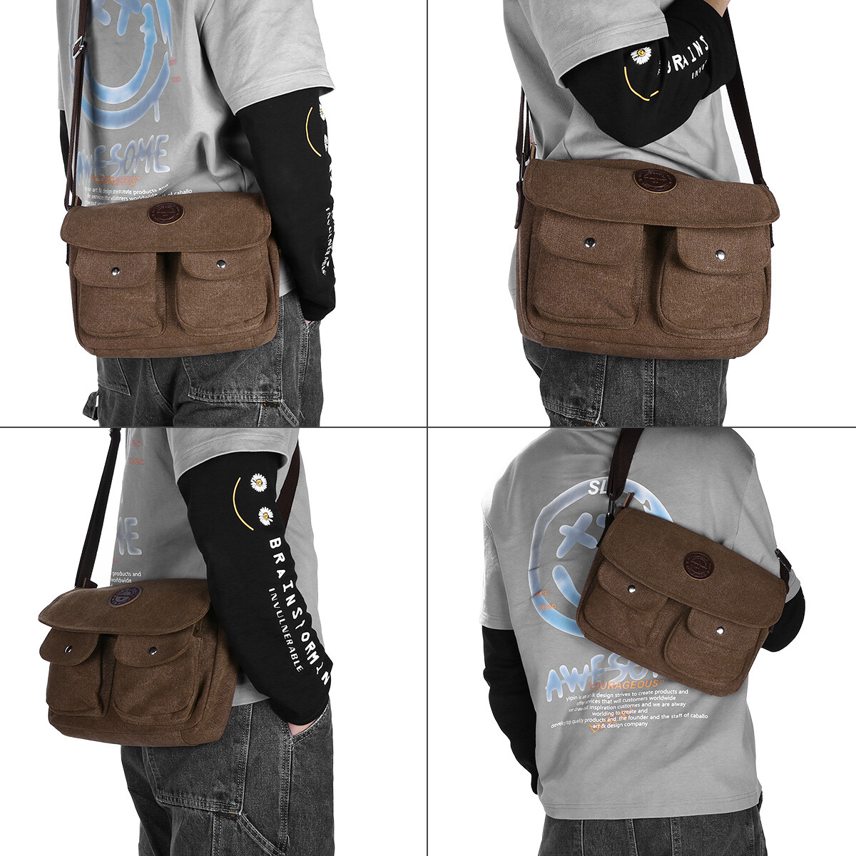 Men's Canvas Cross Body Bag Messenger Shoulder Book Bags School Satchel