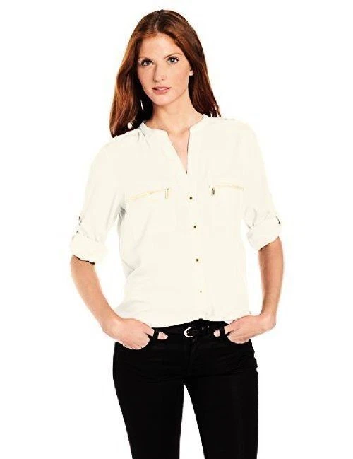 Calvin Klein Women s Modern Essential Zipper Button Front Blouse