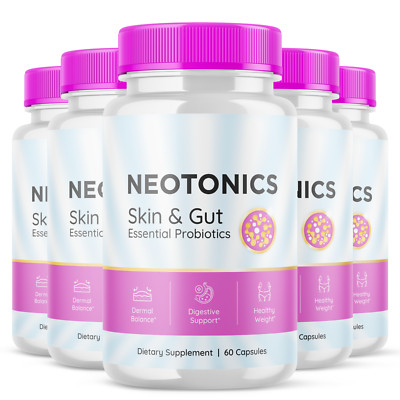 5 Pack - Neotonics Skin & Gut Probiotics Supplement Pills - 300 Capsules